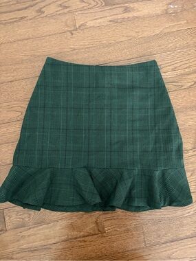 Sunday Best Dark Green Plaid Mini Skirt with Ruffle Hem